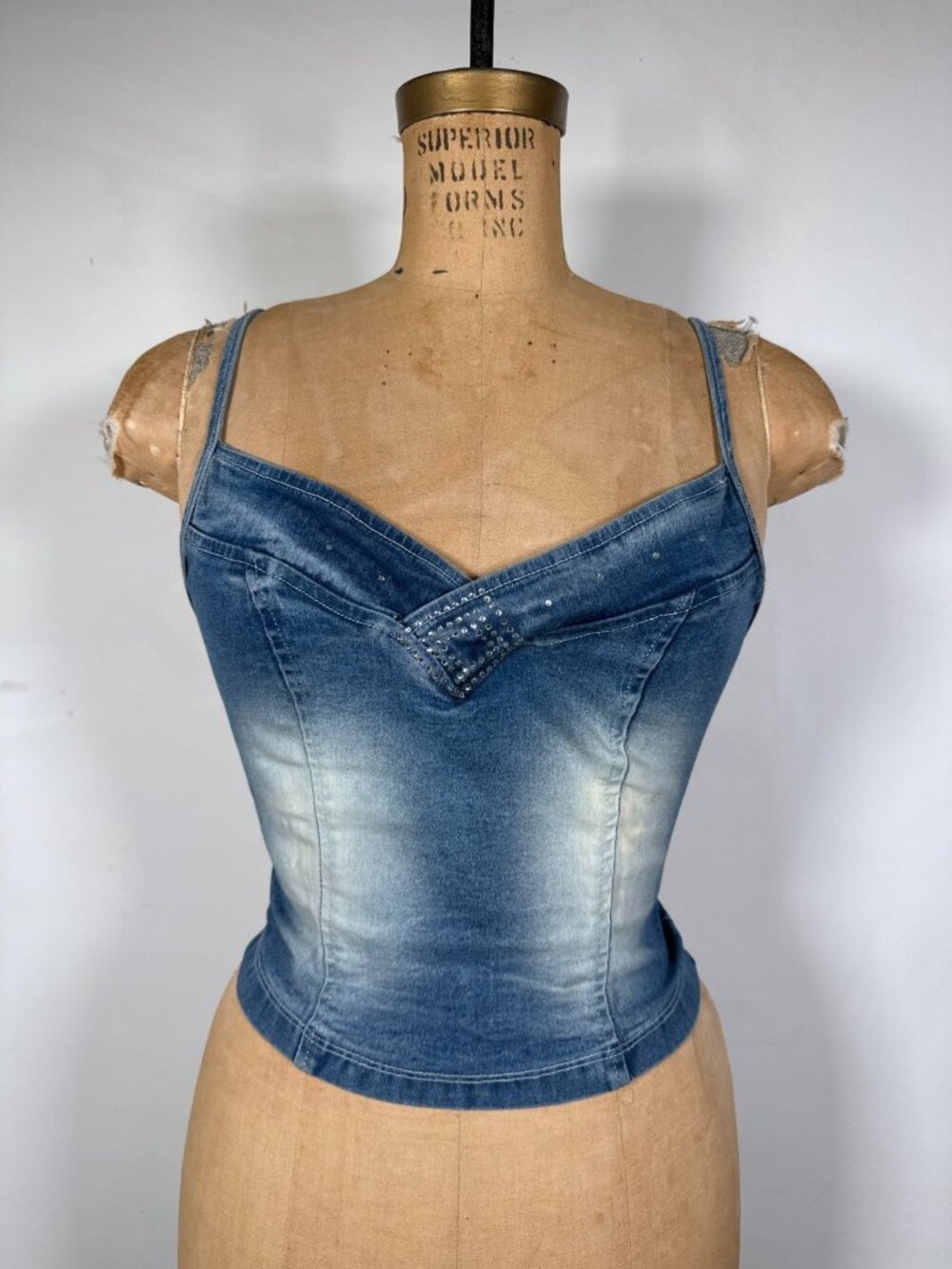 Vintage Y2K Made in USA Denim Rhinestone Women's Top